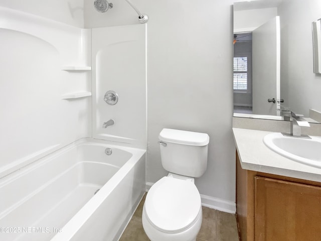 full bathroom with vanity, toilet, and bathing tub / shower combination