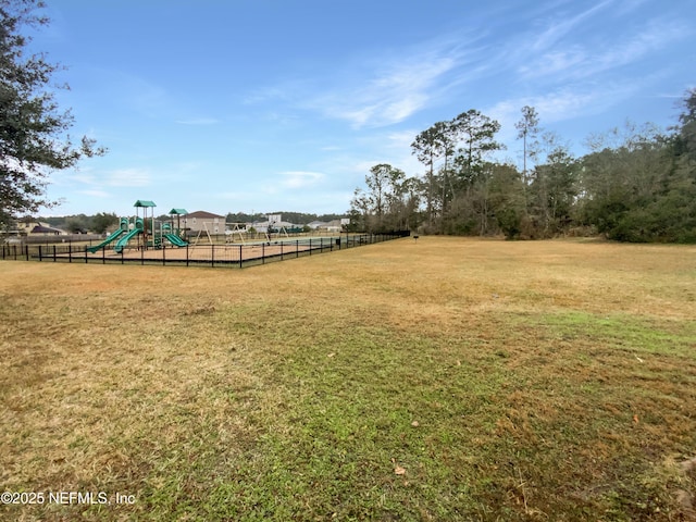 view of yard with a playground