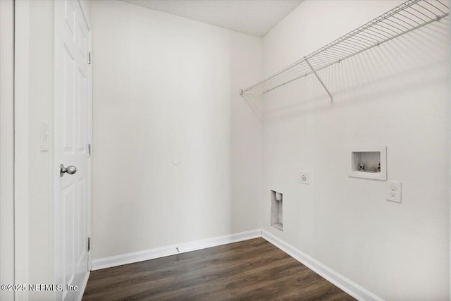 laundry room featuring hookup for a washing machine, dark wood-type flooring, and hookup for an electric dryer