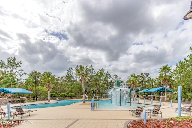 view of swimming pool featuring a patio