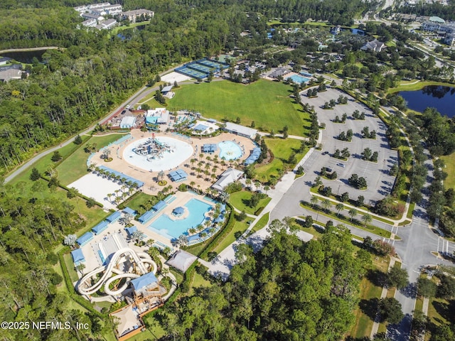 aerial view with a water view