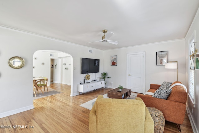 758 Acosta St, Jacksonville, FL 32204 - living room with wood-type flooring, ornamental molding, and ceiling fan