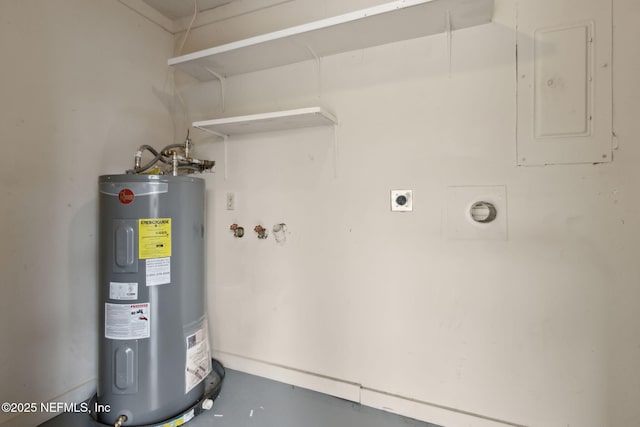 utility room featuring electric panel and electric water heater