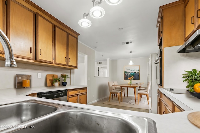 kitchen featuring hanging light fixtures, stainless steel appliances, and sink