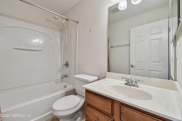 full bathroom featuring vanity, toilet, and shower / washtub combination