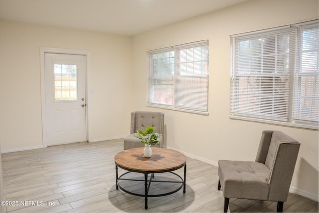 sitting room featuring light hardwood / wood-style flooring