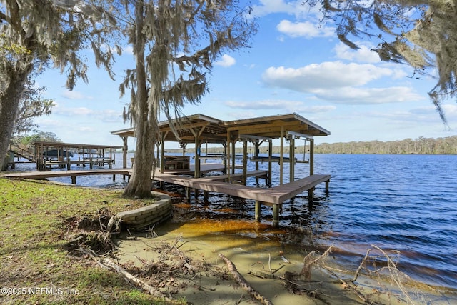 view of dock with a water view