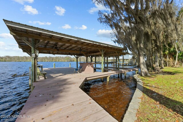 view of dock with a water view