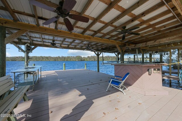 view of dock with a water view