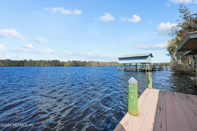 view of dock with a water view