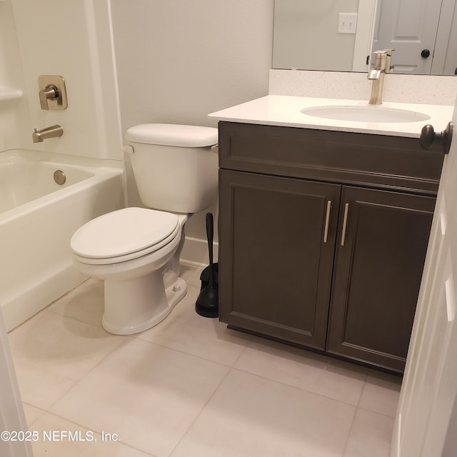11107 Quasar Ct, Jacksonville, FL 32256 - full bath with tile patterned floors, toilet, vanity, baseboards, and shower / tub combination