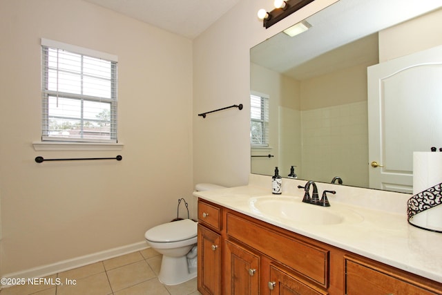 bathroom with vanity, toilet, and tile patterned flooring