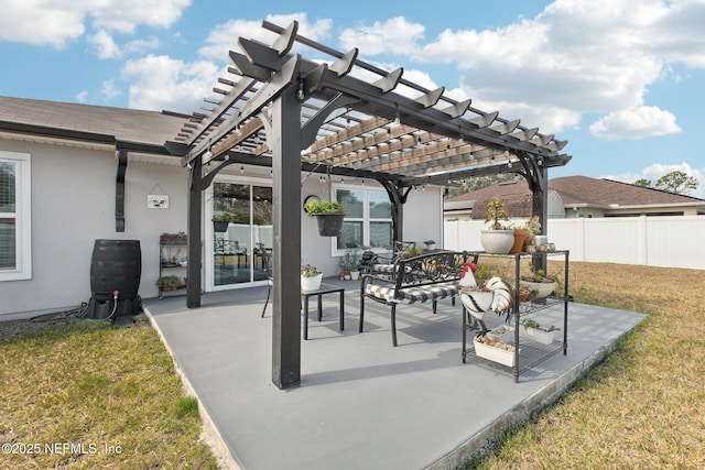 view of patio with an outdoor hangout area and a pergola