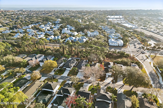 aerial view with a water view and a residential view