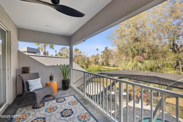 balcony featuring a ceiling fan and area for grilling