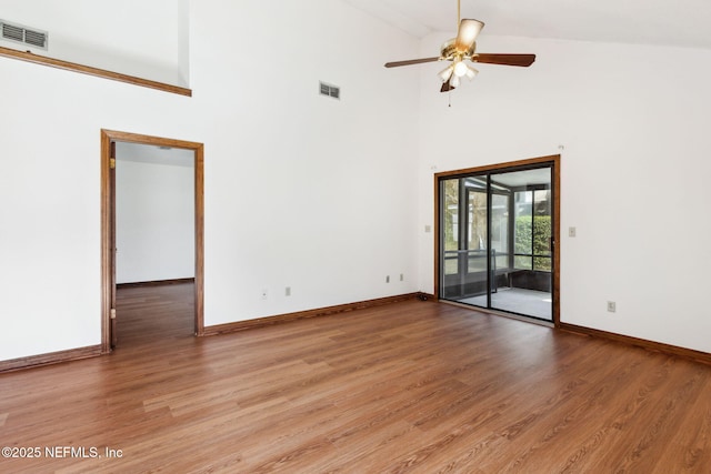 10800 Old St Augustine Rd Unit 301, Jacksonville, FL 32257 - empty room featuring a high ceiling, ceiling fan, and light wood-type flooring