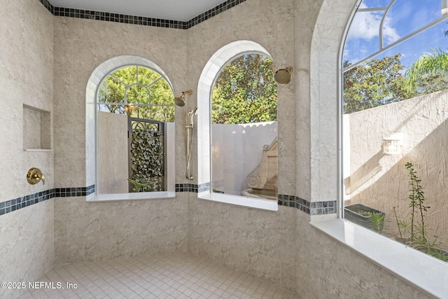 interior space with walk in shower