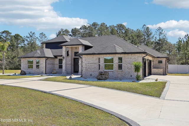 view of front of property with a garage, fence, a front lawn, and concrete driveway