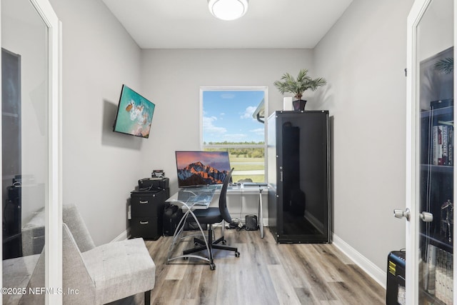 office with baseboards and wood finished floors