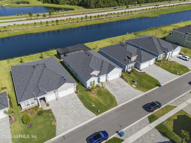 aerial view with a water view