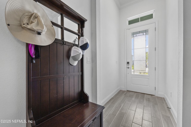 mudroom with crown molding