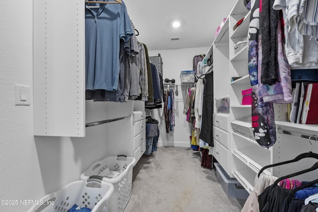 spacious closet featuring light carpet