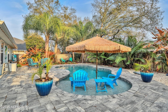 view of pool with a patio area, a fenced backyard, and a fenced in pool