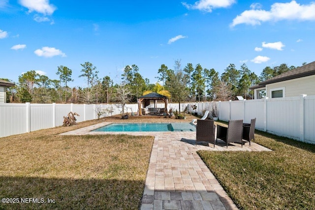 view of pool featuring a yard and a gazebo