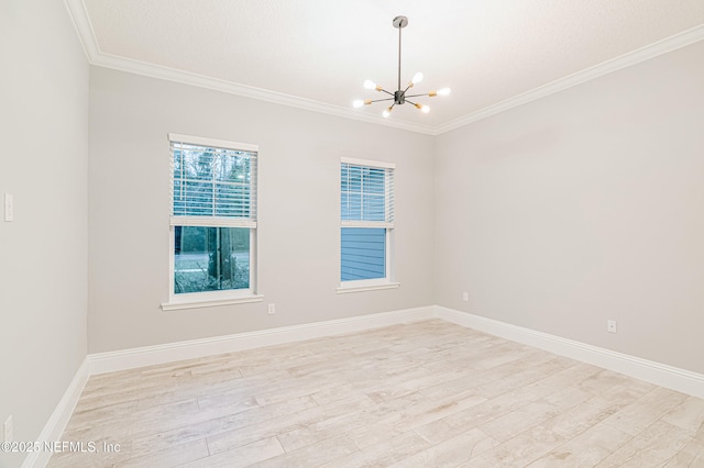1351 Weaver Glen Rd, Jacksonville, FL 32223 - empty room with a chandelier, crown molding, light wood-style floors, and baseboards