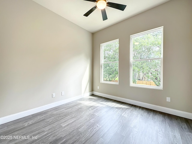 empty room with ceiling fan and wood-type flooring