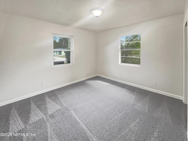 carpeted spare room with a healthy amount of sunlight and a textured ceiling