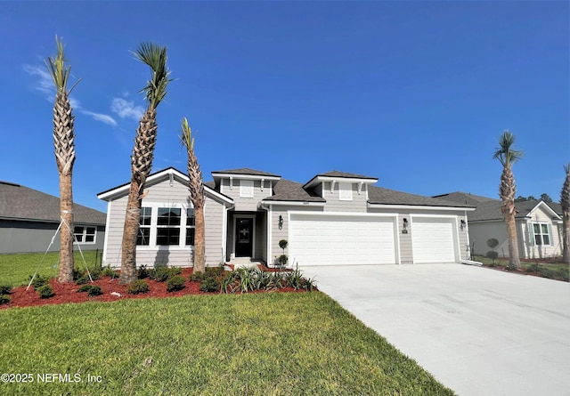 view of front of property featuring a garage and a front yard