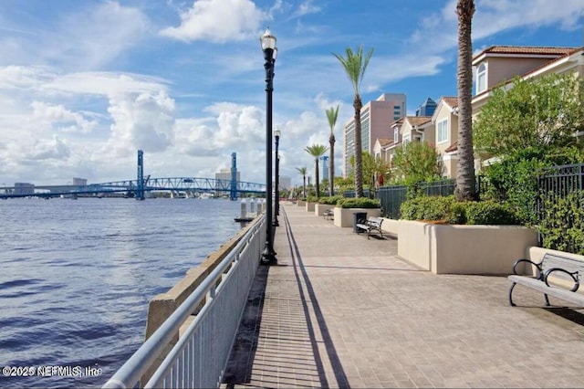 view of dock with a water view