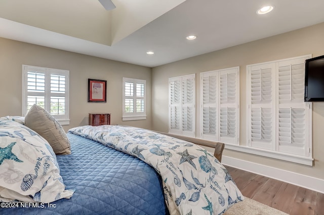 bedroom featuring ceiling fan and wood-type flooring