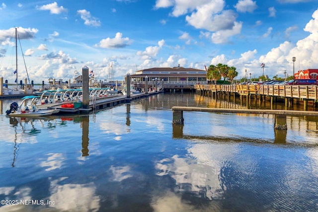 view of dock featuring a water view