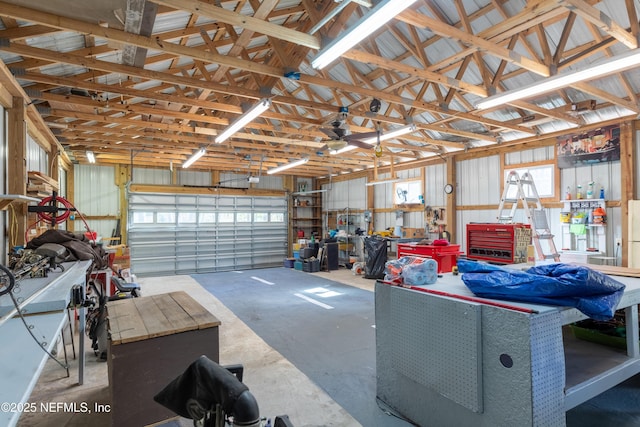 garage featuring a workshop area