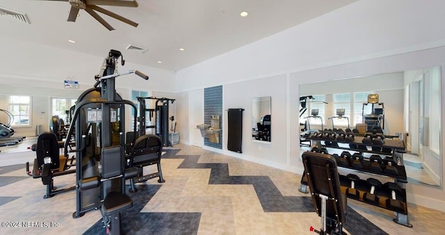 gym with ceiling fan