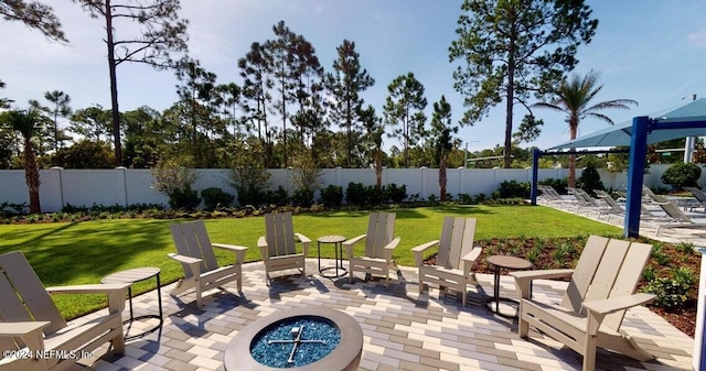 view of patio / terrace with a gazebo and a fire pit