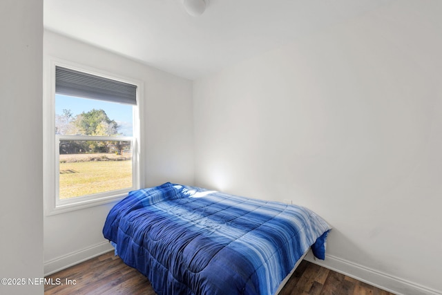 bedroom with dark hardwood / wood-style floors