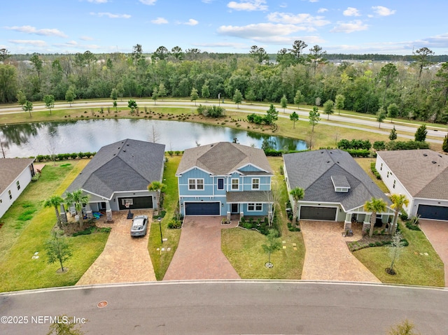 aerial view with a water view