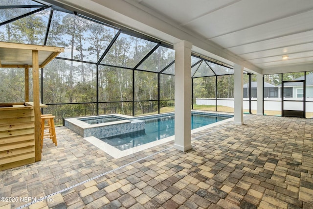 85158 Southern Creek Blvd, Fernandina Beach, FL 32034 - view of pool featuring a patio area, a lanai, an in ground hot tub, and a bar