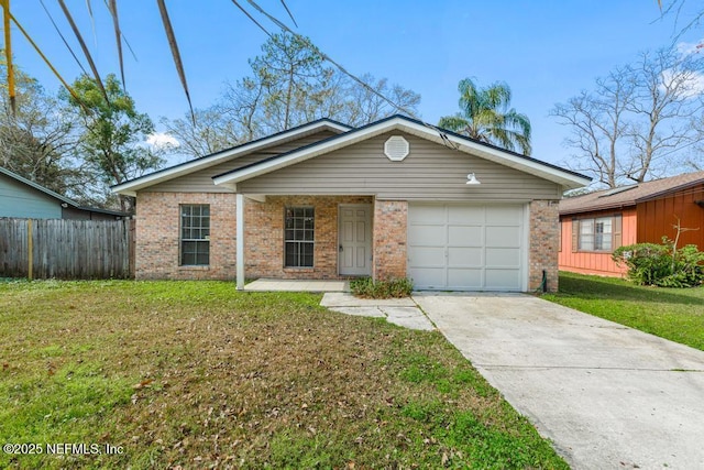 ranch-style house with a garage and a front yard