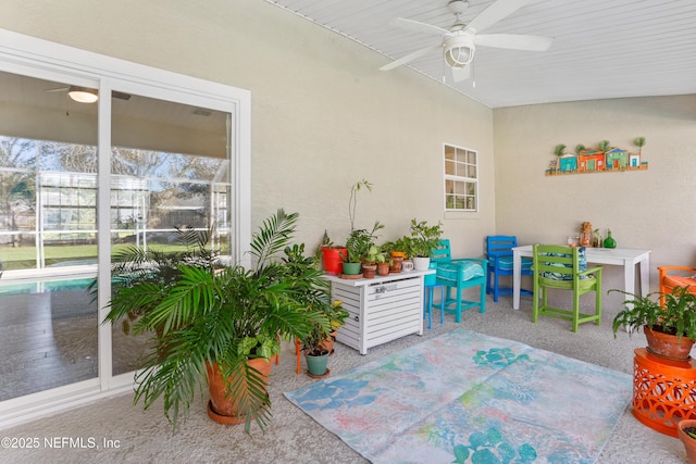 interior space featuring a lanai and ceiling fan