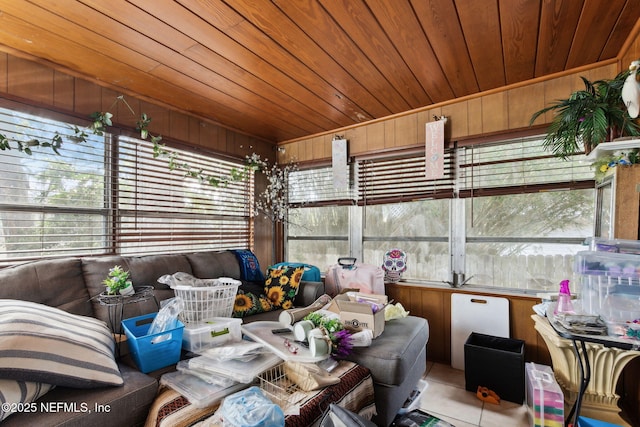 sunroom / solarium featuring wooden ceiling