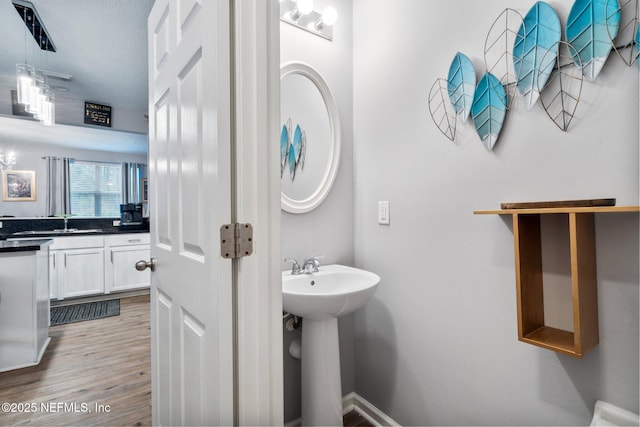 bathroom with a sink and wood finished floors