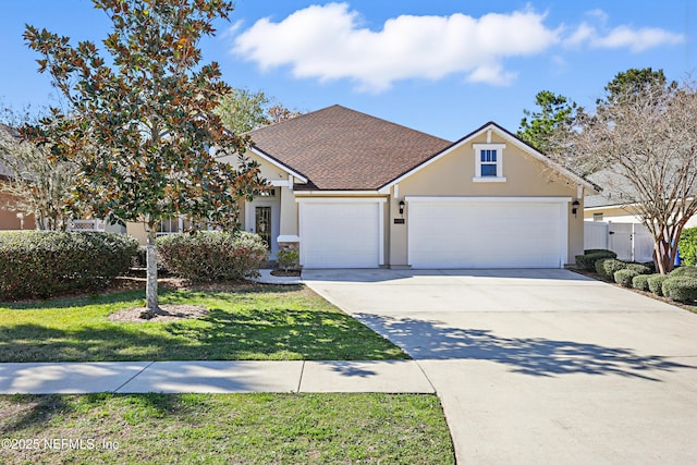 view of front of home with a garage and a front lawn