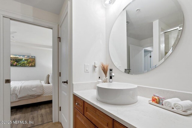 bathroom featuring hardwood / wood-style flooring and vanity