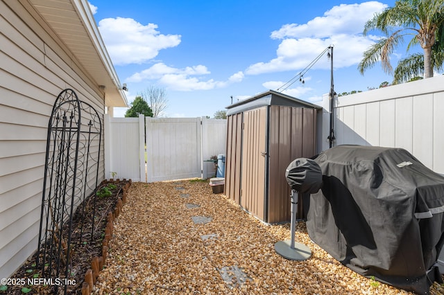 view of yard featuring a shed