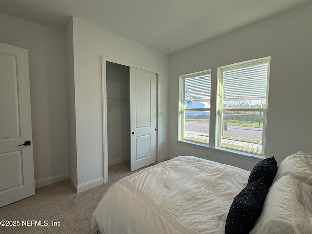 carpeted bedroom featuring a closet