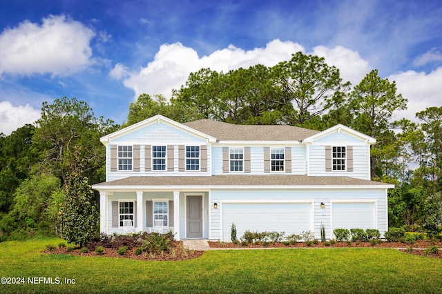 view of front of house featuring a garage and a front yard